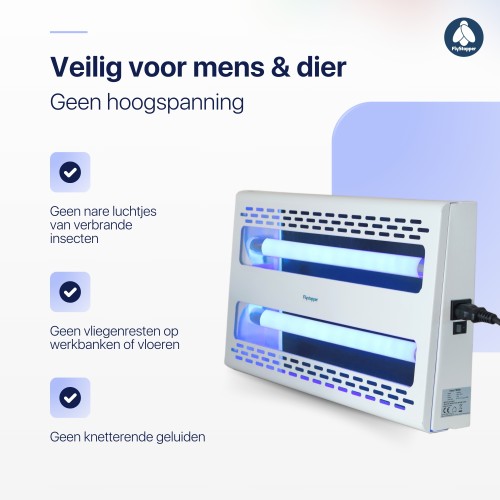 Flystopper GB300L – Wit metaal LED Vliegenlamp met Kleefplaat 