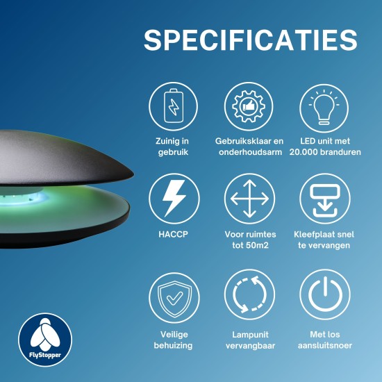 Flystopper NT12 - Design vliegenlamp met kleefplaat HACCP
