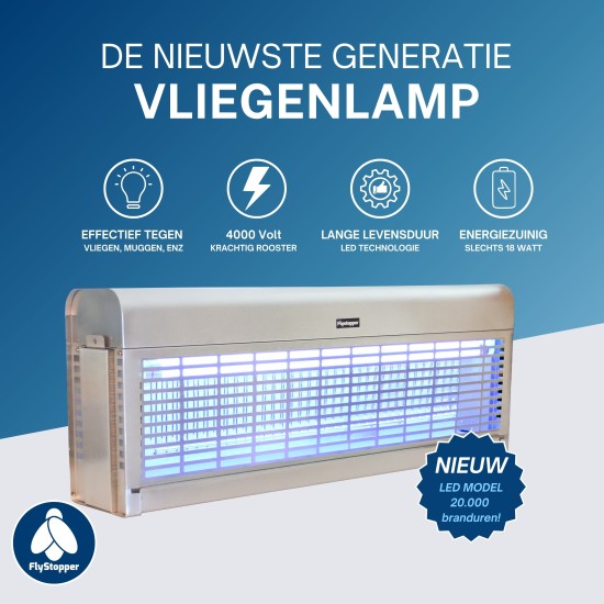 Vliegenlamp Flystopper HV400L LED - Volledig RVS - 18 Watt LED - 4000 Volt