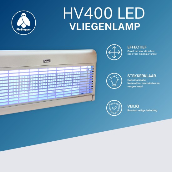Vliegenlamp Flystopper HV400L LED - Volledig RVS - 18 Watt LED - 4000 Volt