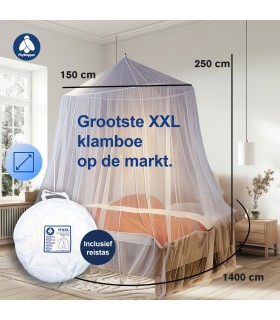 2 persoons Klamboe XXL - Met 150 cm ring - 14 m omtrek | Flystopper K1500 
