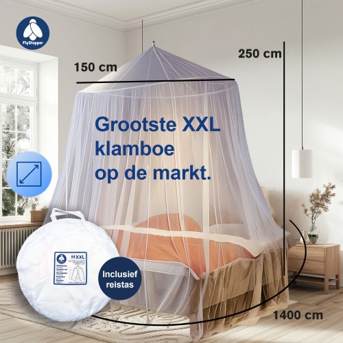 2 persoons Klamboe XXL - Met 150 cm ring - 14 m omtrek | Flystopper K1500 